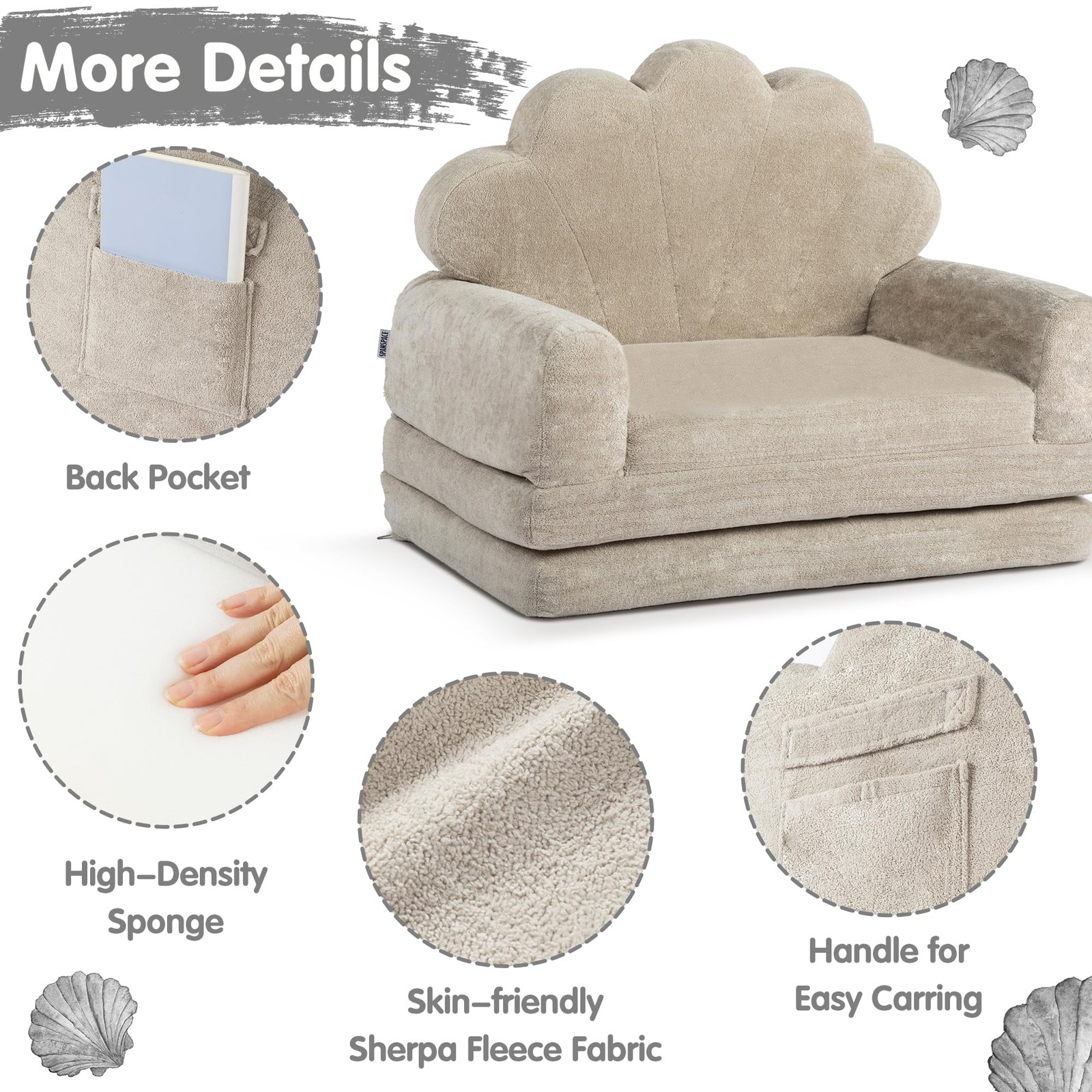 2-in-1 Couch, Couch Fold Out, Comfy Chair, Convertible Sofa to Lounger with P...