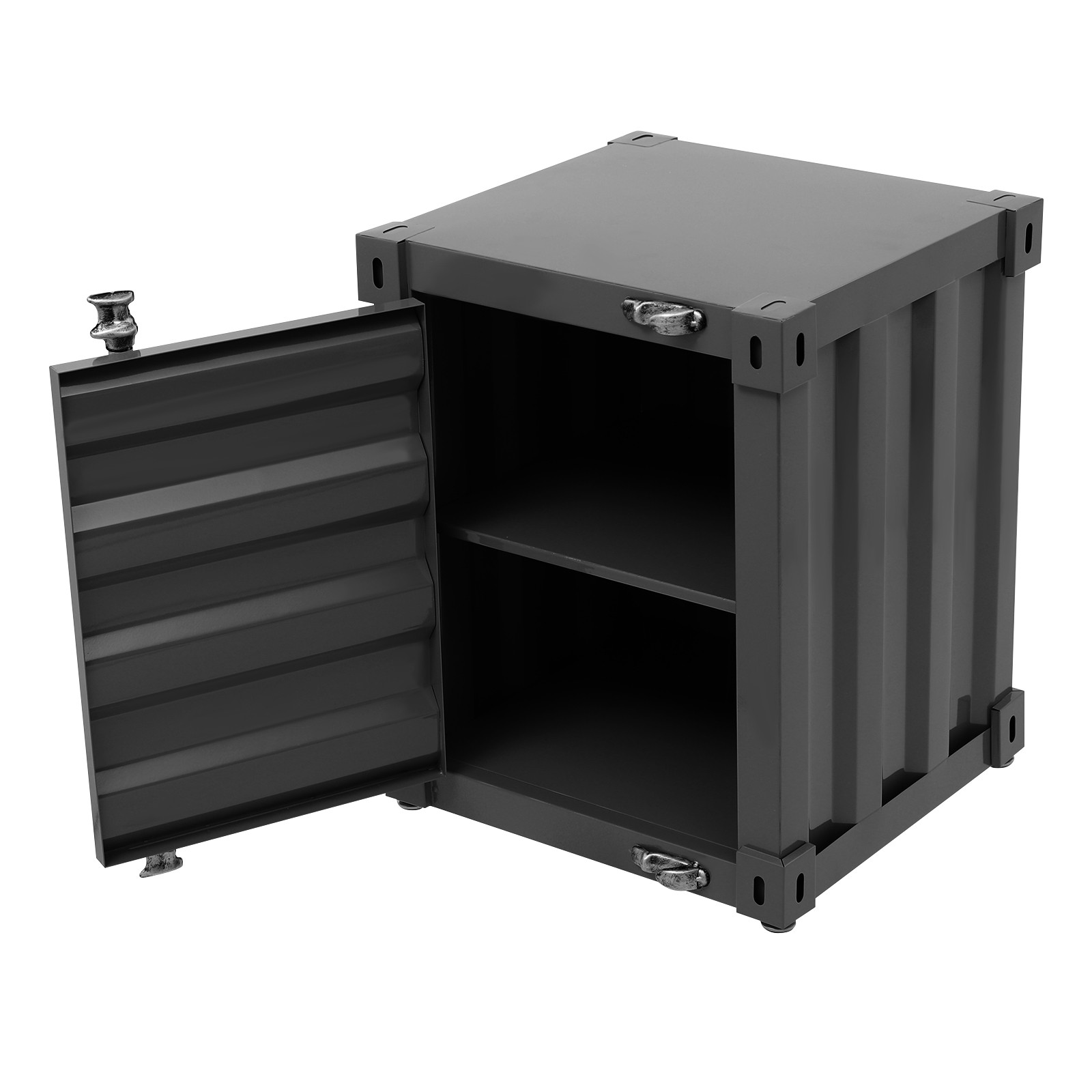 22.05lbs Black Industrial Style Container Cabinet Rectangle Iron Bedside Table