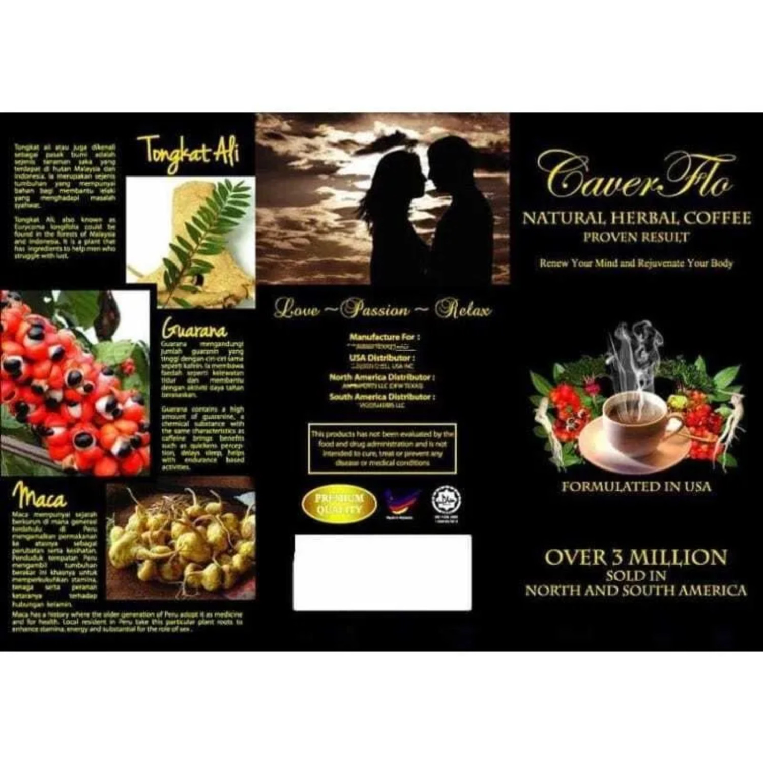 4 Boxes Organic Herbal Coffee 25g(4x10 Sachets) Natural Stamina & Energy Booster