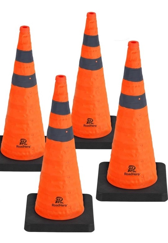 4 Multi Purpose Pop-up Collapsible Traffic Cones Safety Cones 28" Reflective RV