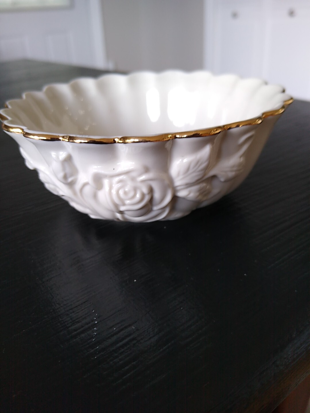 Vintage LENOX Small Trinket Bowl Embossed Roses Gold Trim 4"