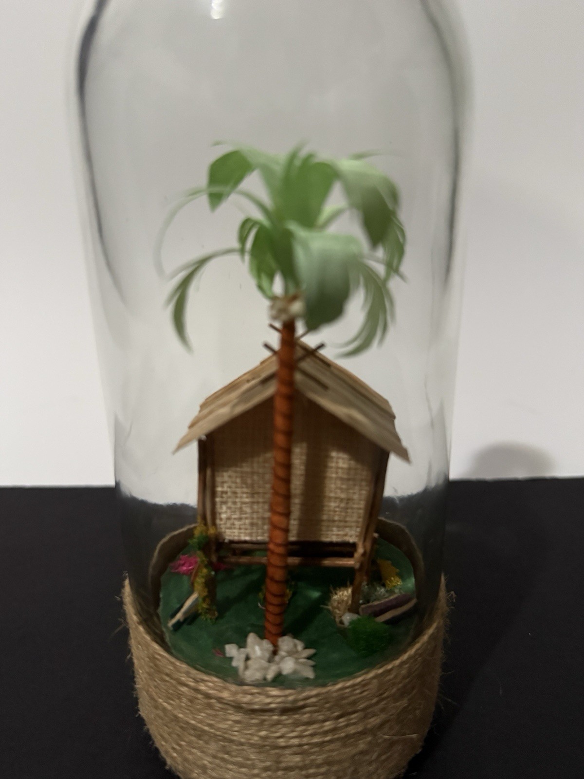Vintage Handmade Philippines Diorama in Glass Bottle Detailed Tropical Hut Scene