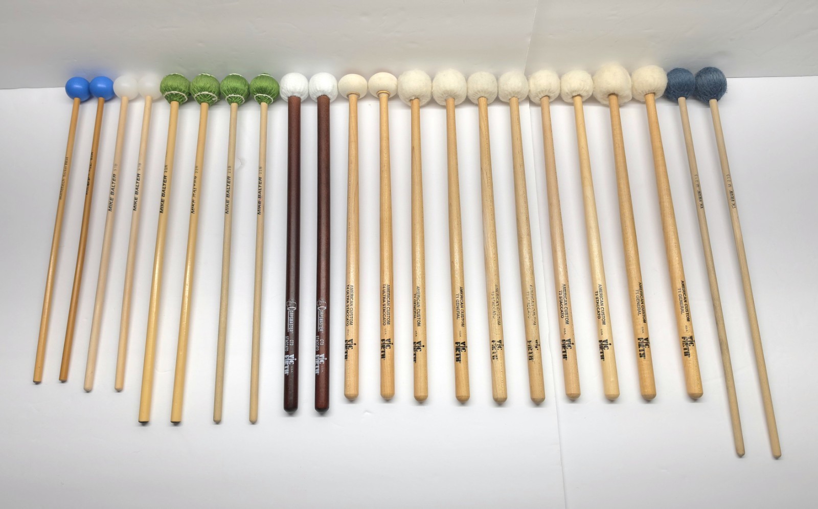 Lot of 11 Pairs of Mixed Mallets Mike Balter - Vic Firth - Malletech EUC