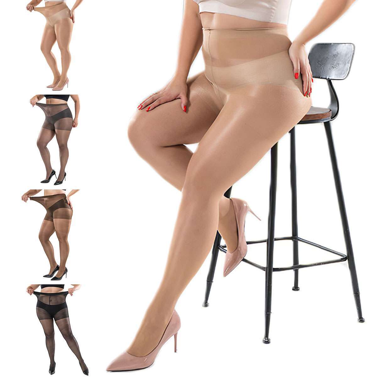 1/2/3X Women Sexy Shiny Pantyhose 40D Sheer to Waist High Gloss Tights Plus Size