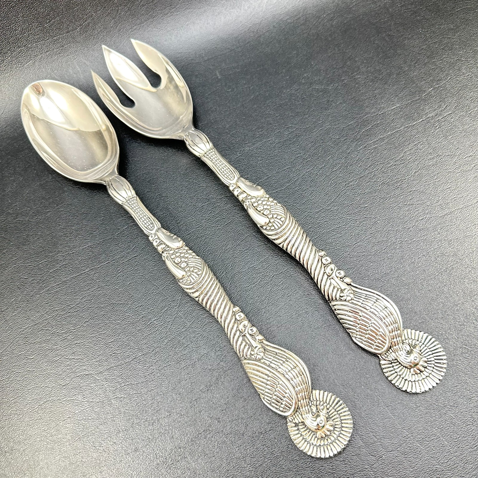 Godinger Silver Plate Turkey Serving Set Fork & Spoon Thanksgiving Dinner 13"
