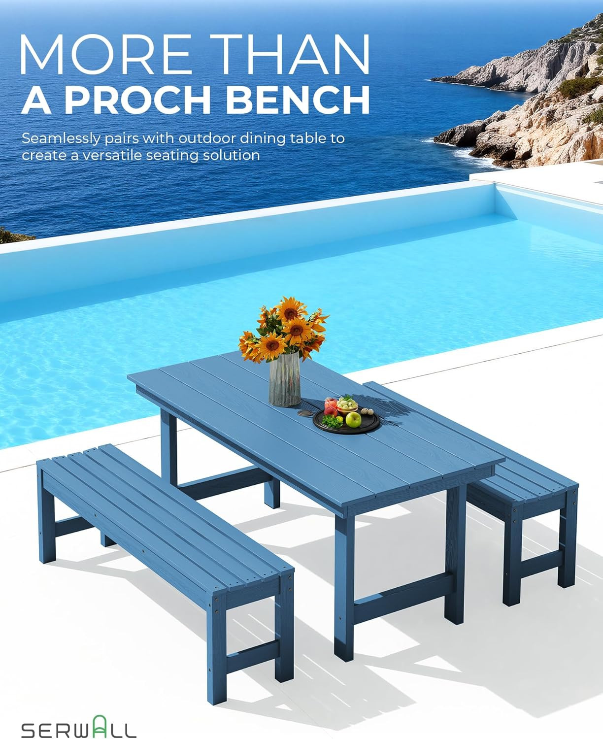 SERWALL 47 Inches Outdoor Bench, All Weather HDPE Backless Bench with Wood Grain