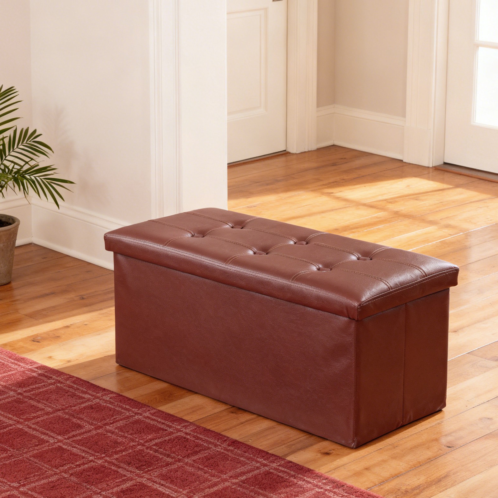 Brown Sturdy Ottomans Foot Bench Foldable Storage Footstools Spacious Organizer
