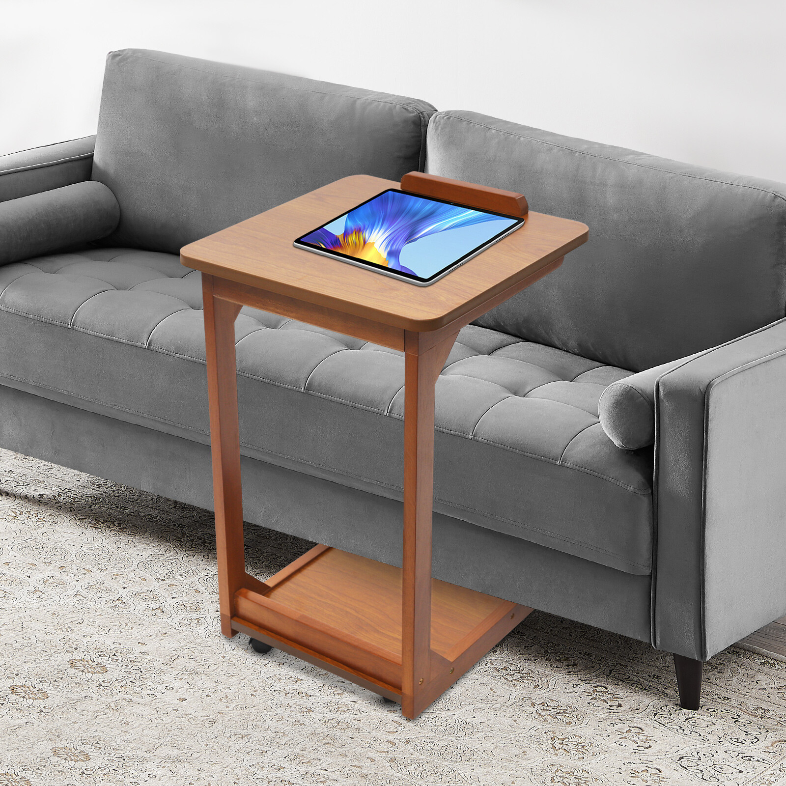 C-shaped Table Couch Table Sofa Bed Side Table W/ Wheels 40*40*63cm 0-40° Angle