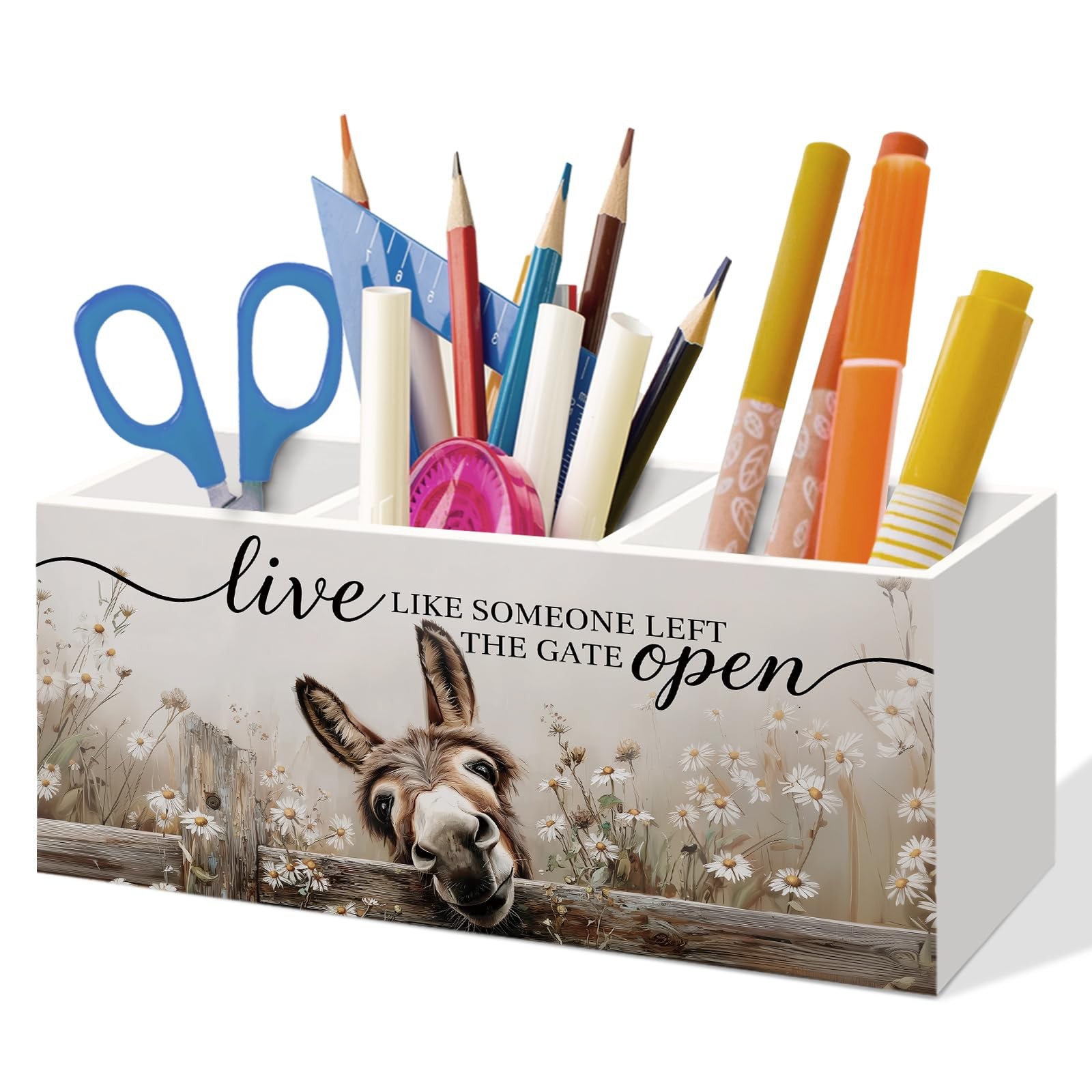 LLOKARNORA Farmhouse Donkey Gifts Pen Holder for Home 7.8x3.5x2.5inch, donkey