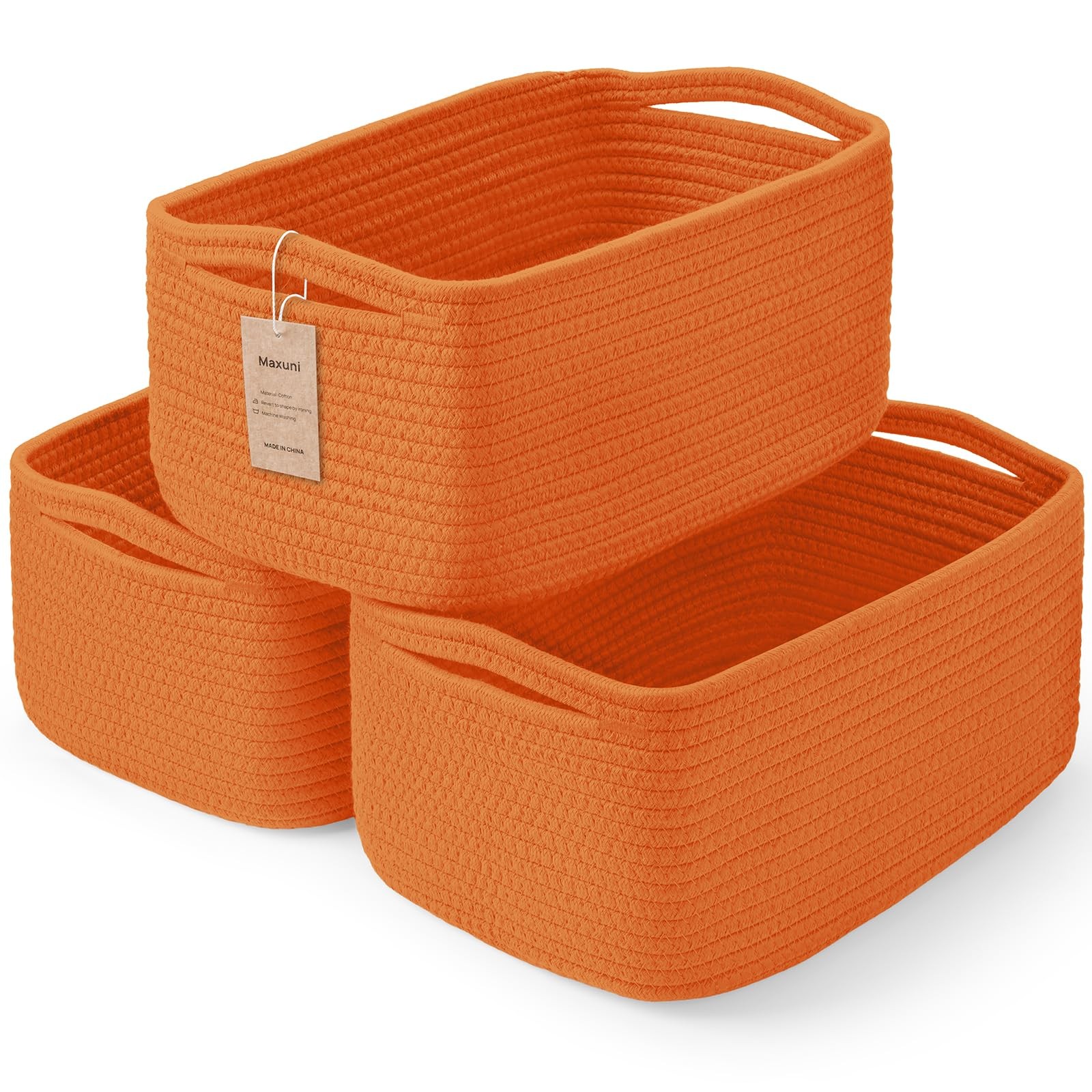 3 Pack Small Storage Baskets for Organizing, 11.8×7.8×5.1", Orange