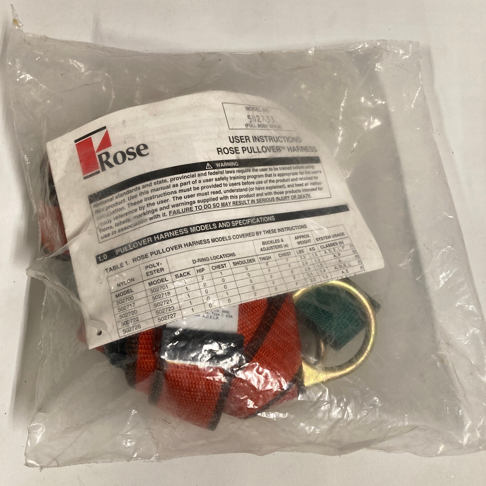 NEW VTG Rose MSA Harness 502733D Max 310lb + Dyna Brake Shock Absorb Lanyard 6ft