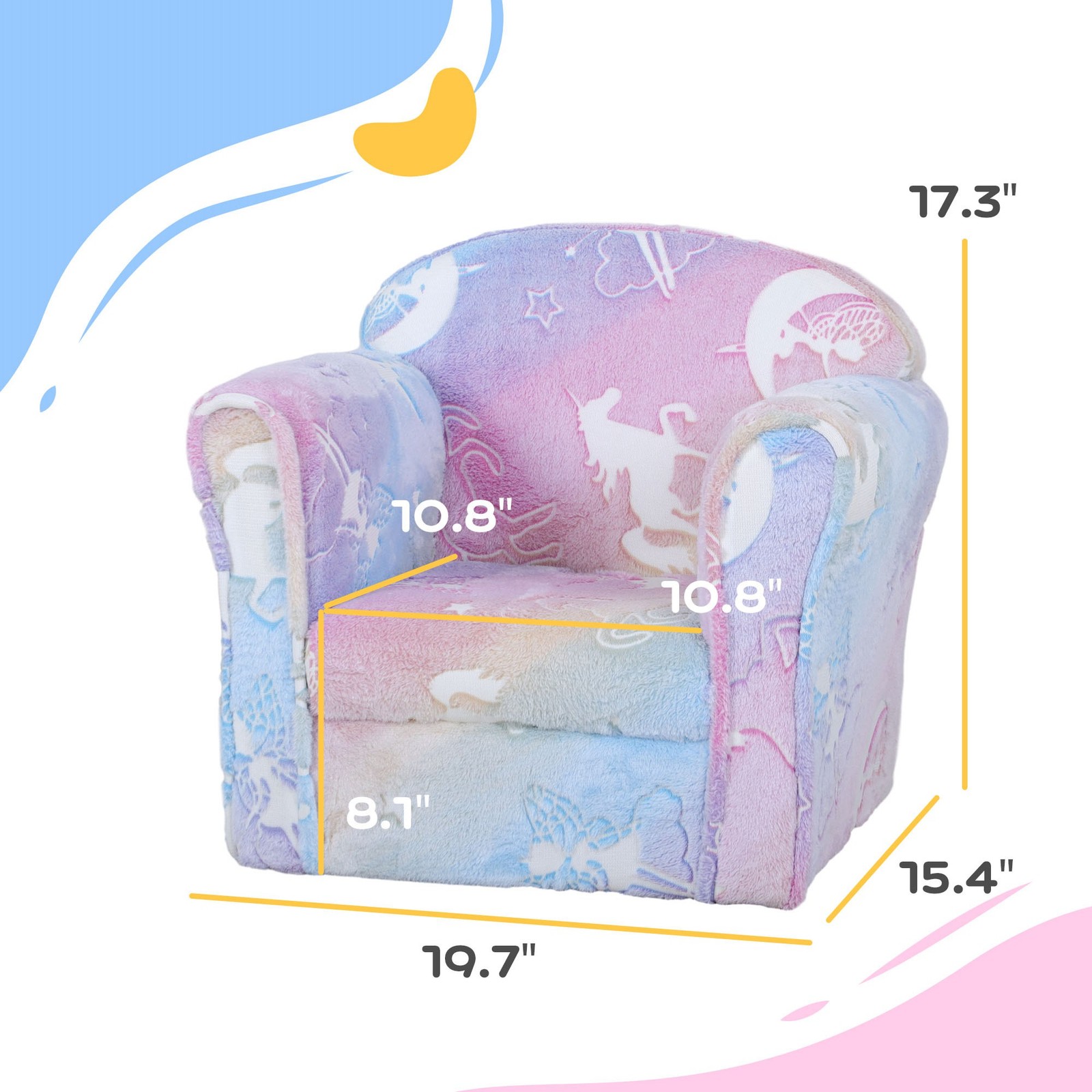 Kids Sofa Chair, Toddler Sofa with Glow in the Dark Fairy Design & Wooden Frame