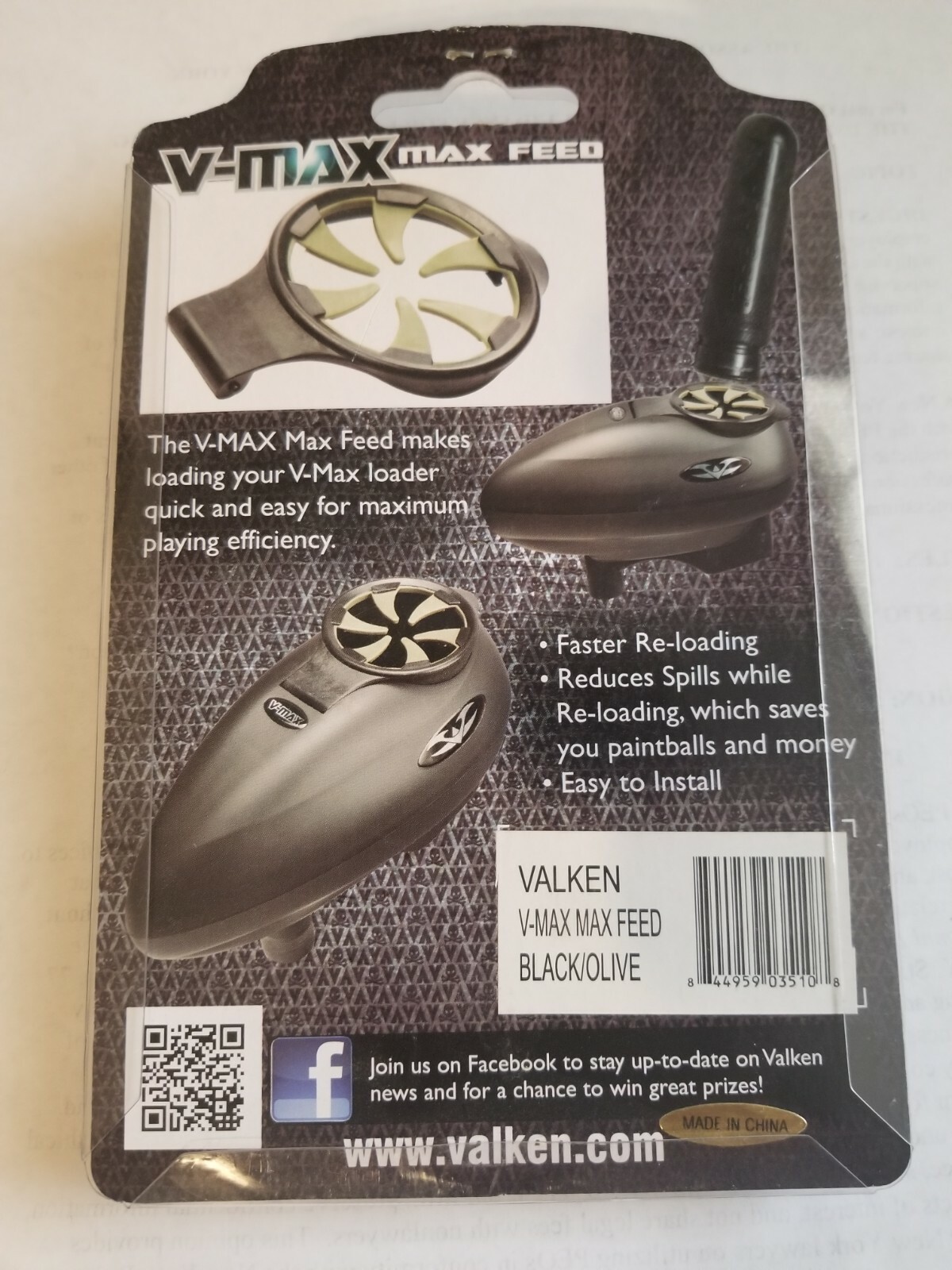 VALKEN PAINTBALL V-MAX MAX FEED LOADER SPEED FEED BLACK/OLIVE