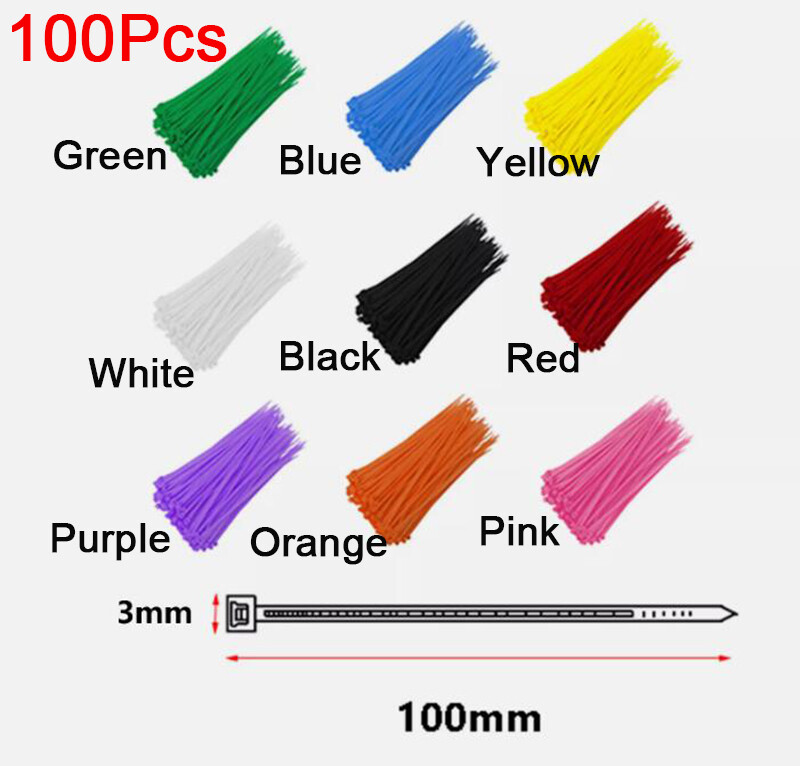 100Pcs Nylon Zip Ties Cable WireTies Bundle Fixing Device 3*100mm Various Colors