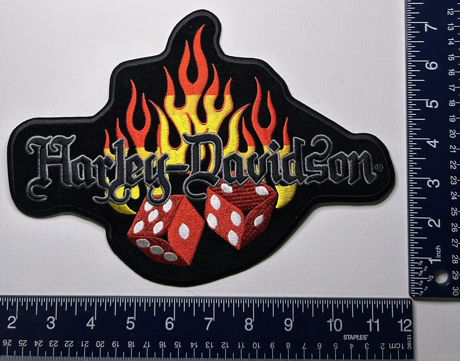 Authentic Vintage Harley-Davidson Patches / Emblems Flames Dice XL