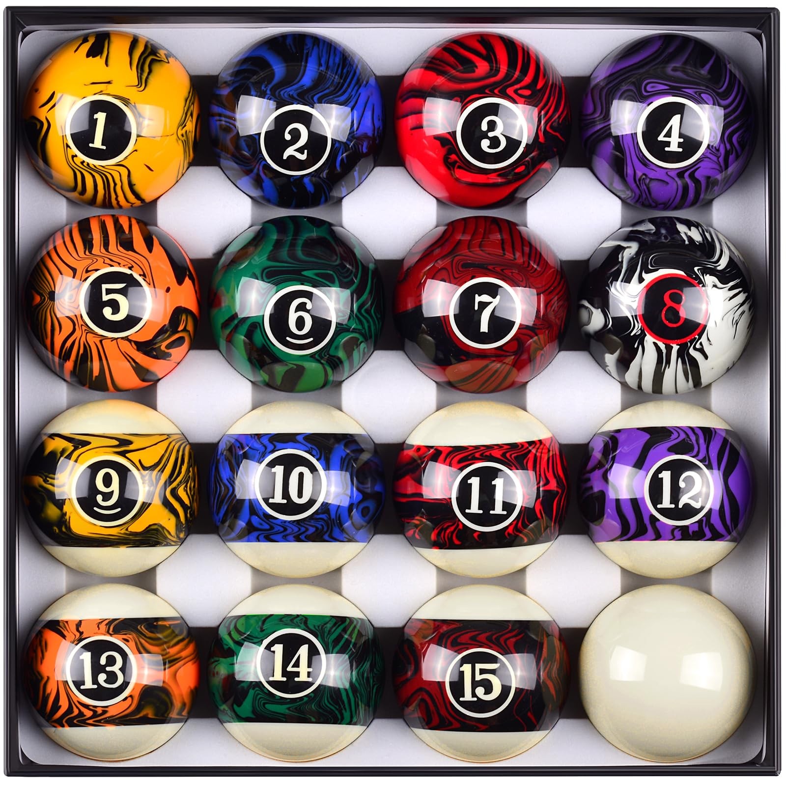 Billiard Balls Complete 16 Ball Set, Pool Balls Billiard Set 2 Marble Swirl