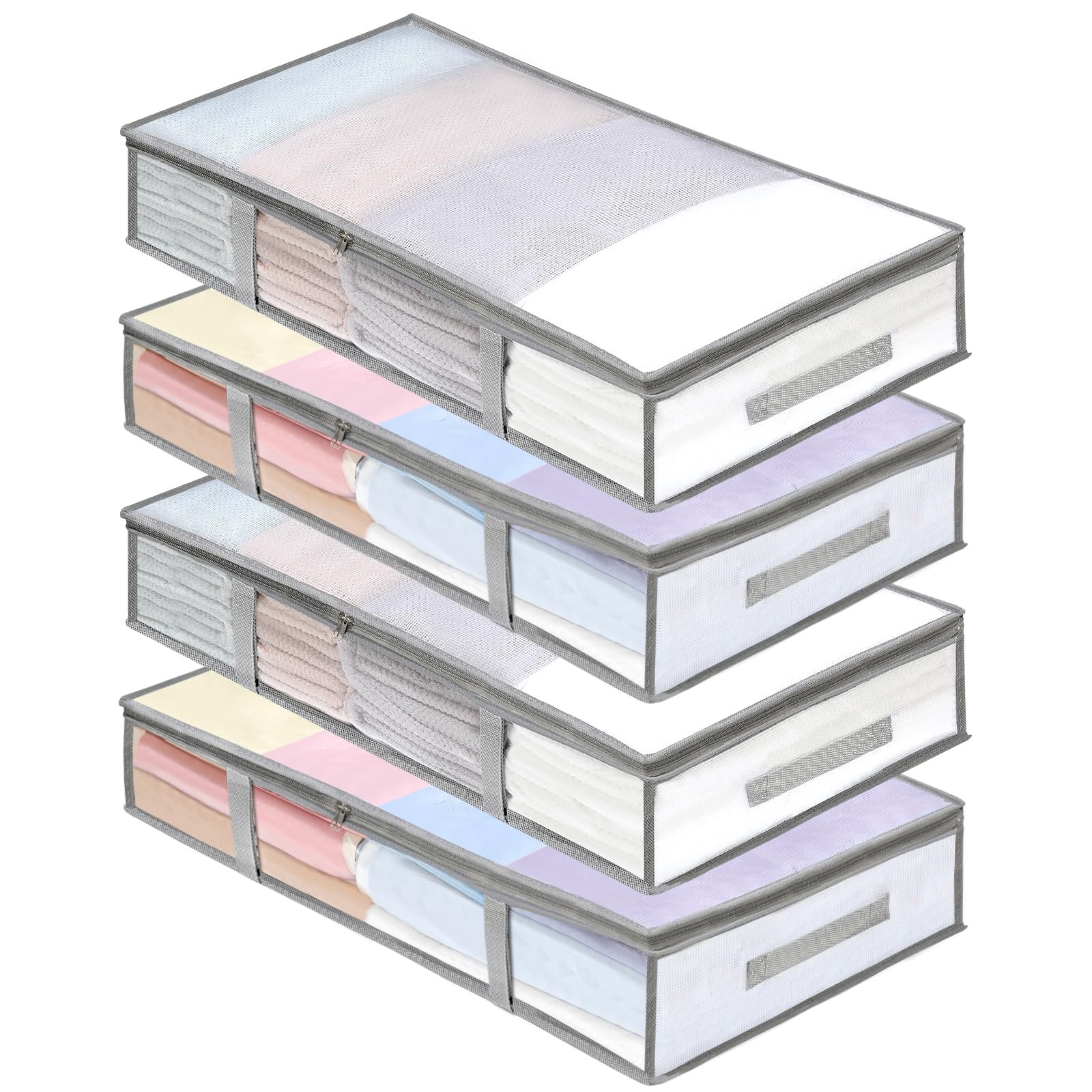 4 Packs Under Bed Storage Containers Bins Humidproof Plastic Underbed Storage Bi