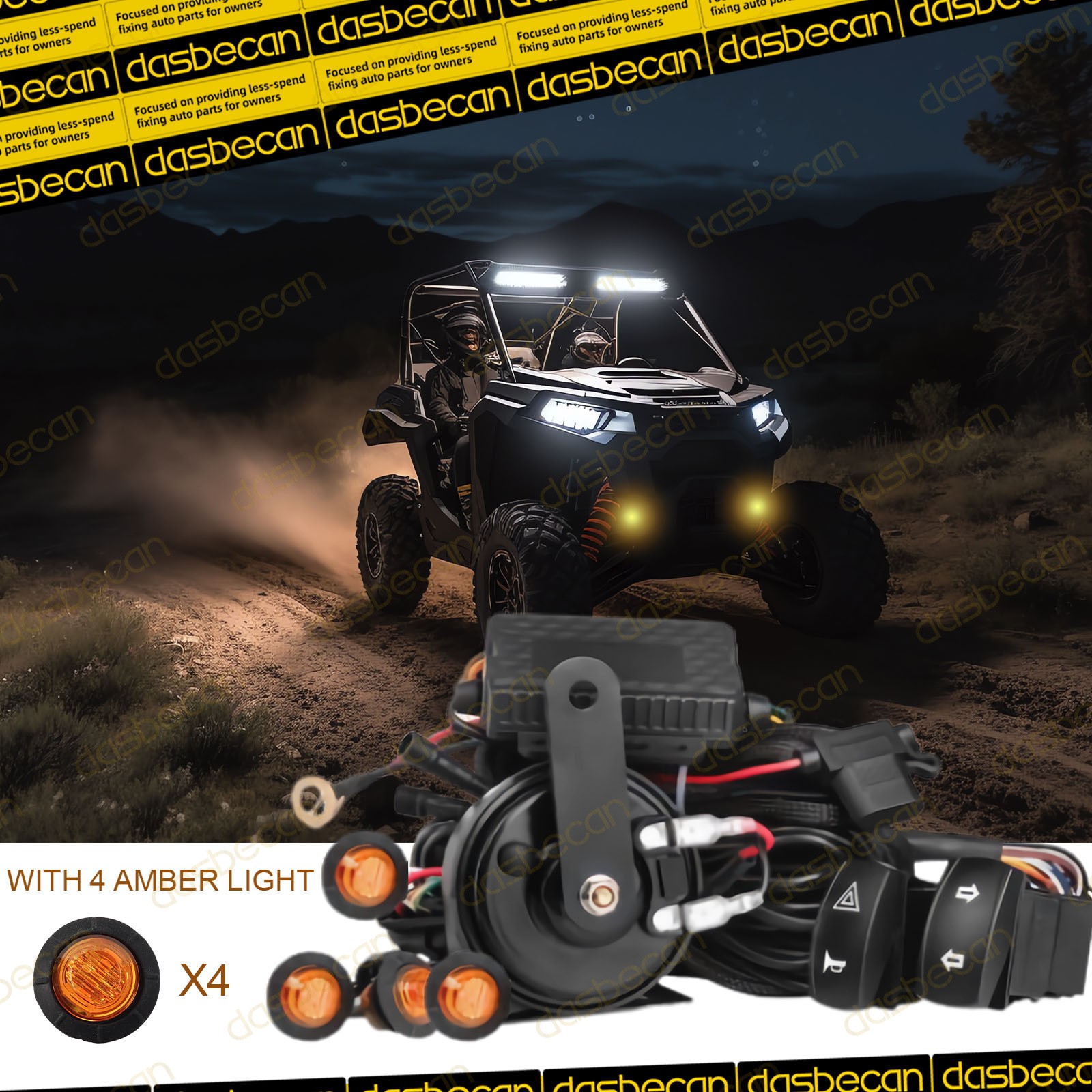 Universal UTV Turn Signal Horn Street Legal Kit w/ Rocker Switch 4 Amber Lights