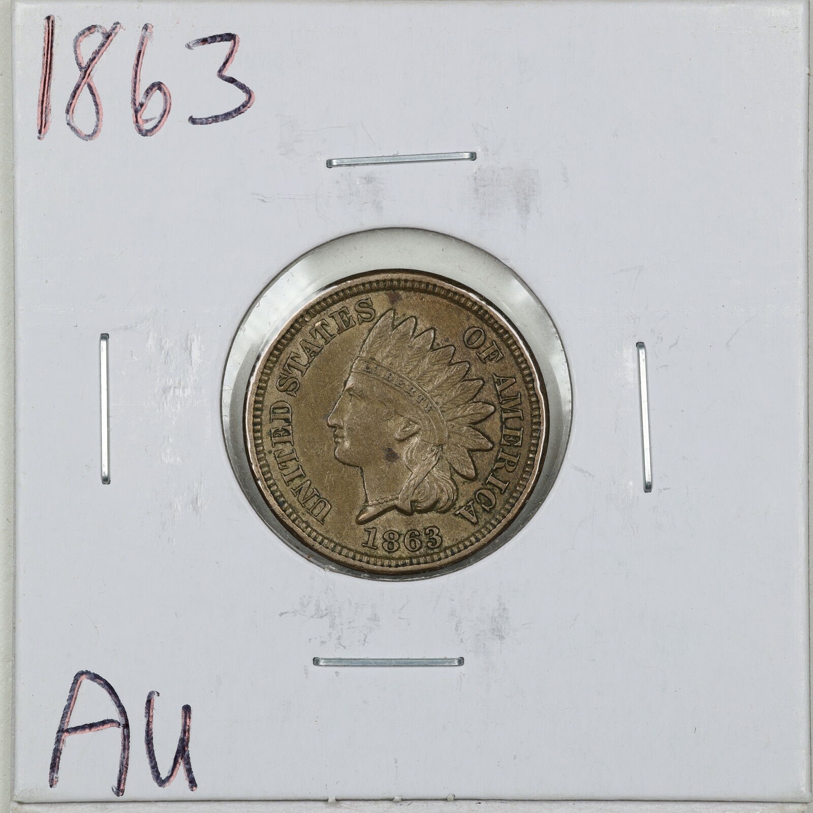 1863 1C Indian Head Cent in AU Condition #00313