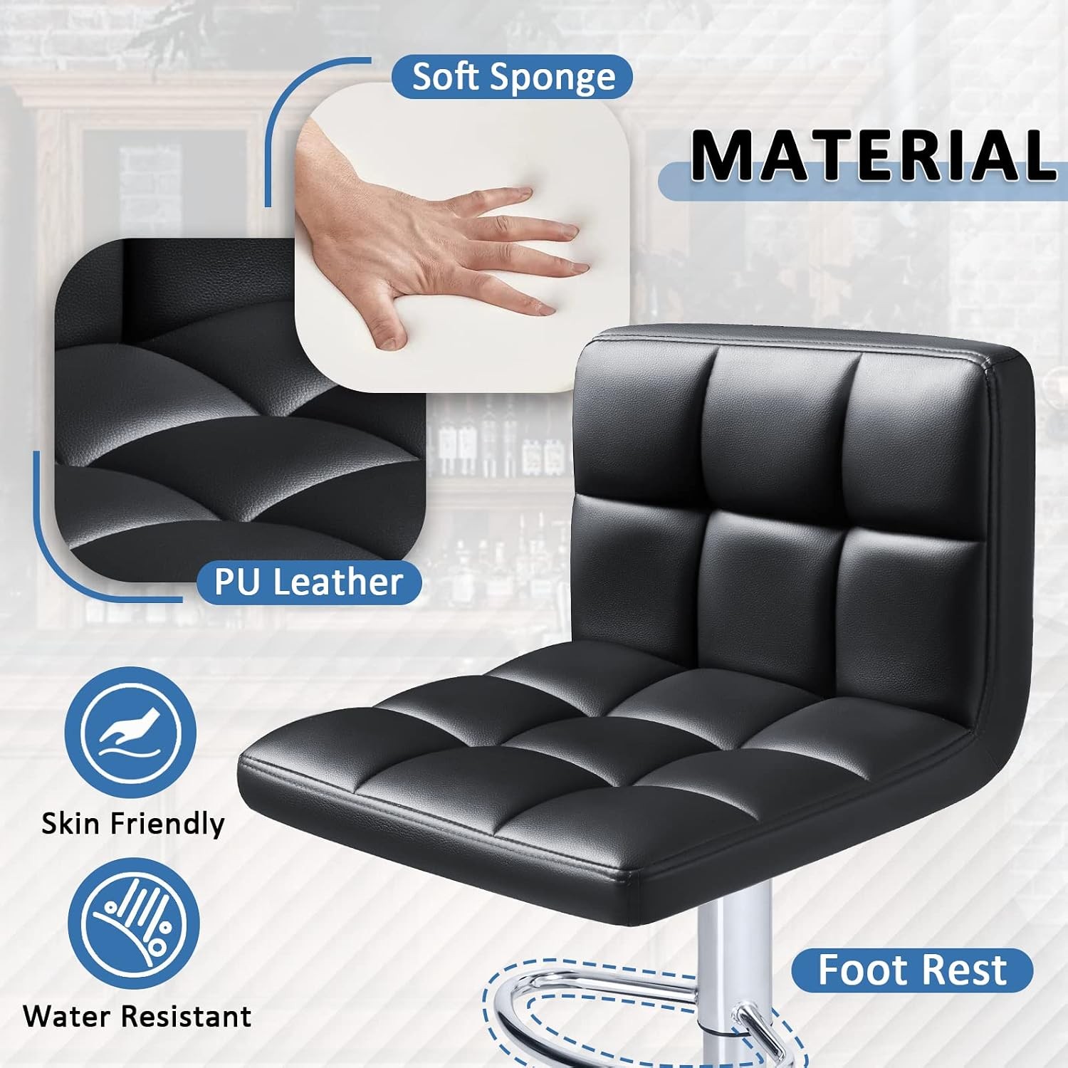 Bar Stools Modern PU Leather Adjustable Swivel Barstools Armless Hydraulic
