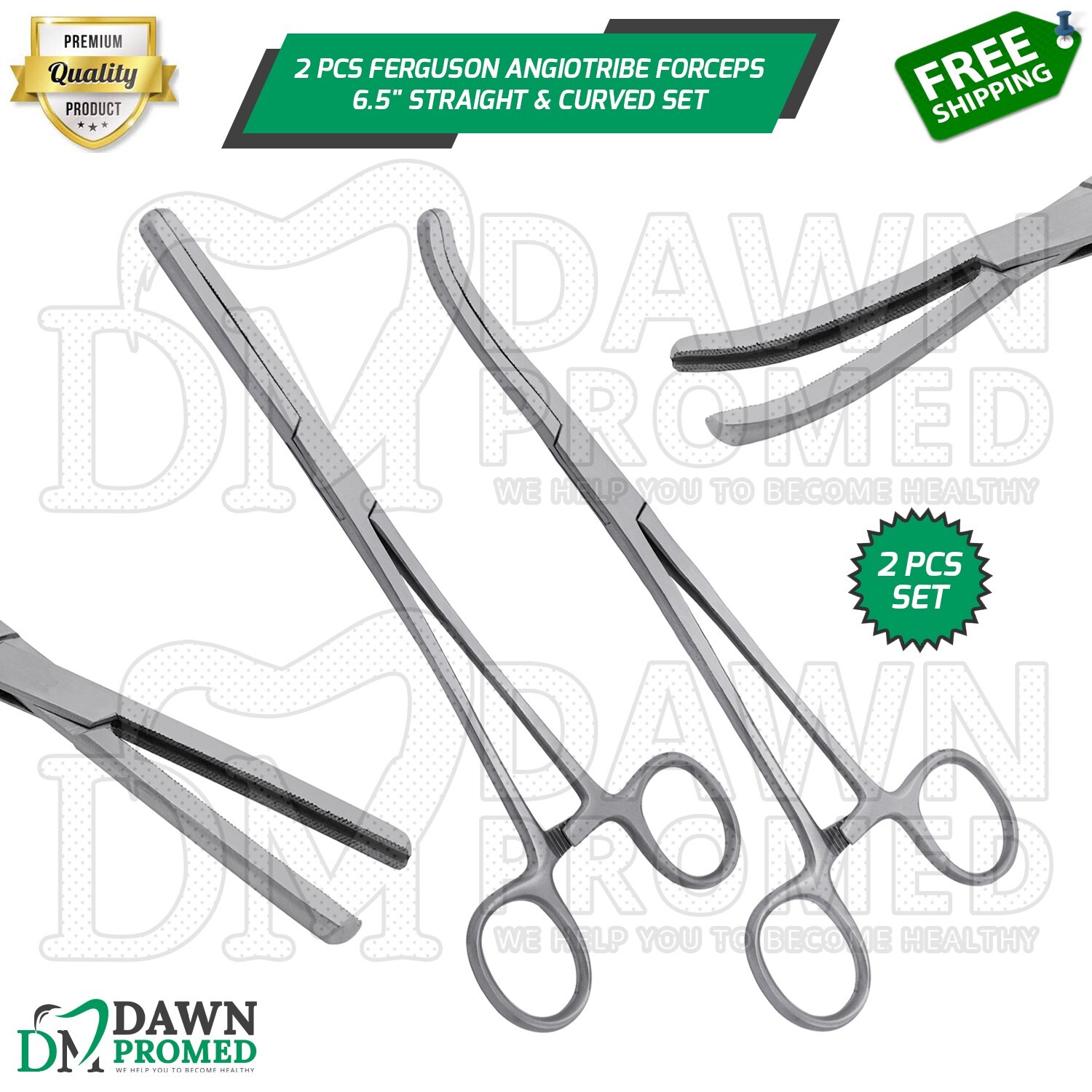 2 Pcs Ferguson Angiotribe Forceps 6.5" Straight & Curved Veterinary Set German G