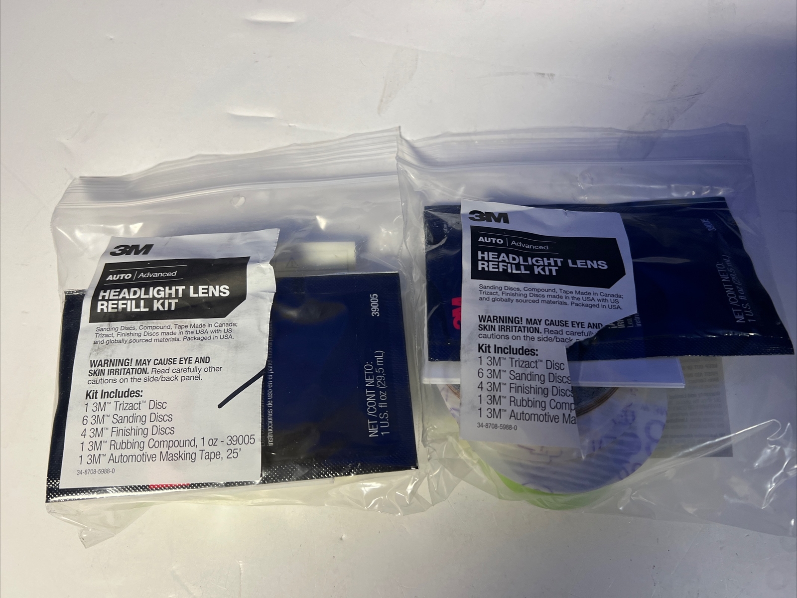 Lot of TWO 3M Headlight Lens Refill Kit, 39049 60-4550-5488-6 Free Shipping! 2