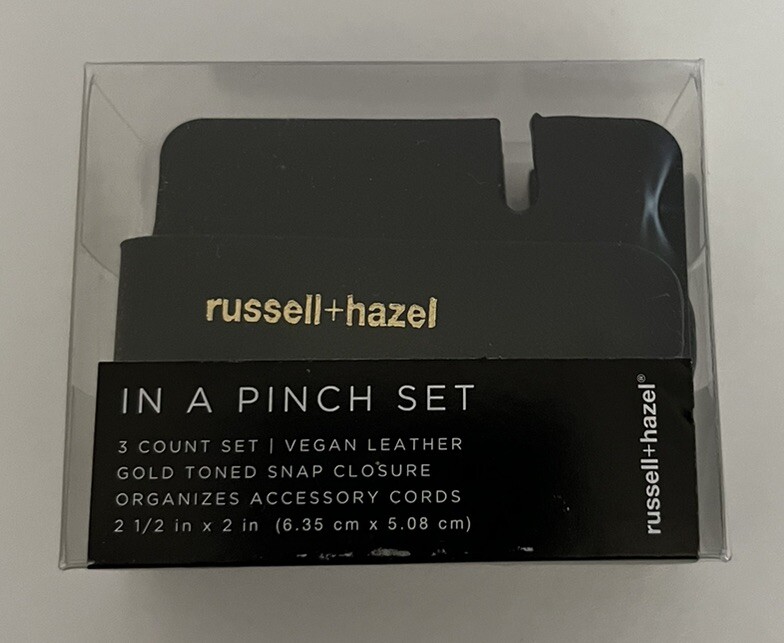 Set of 3 Vegan Leather Accessory Cord Organizers Black Snap NIB  Russell + Hazel