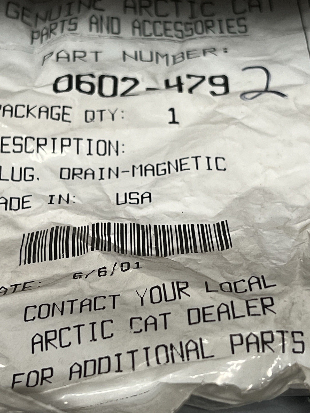 0602-479 Arctic Cat Magnetic Drain Plug NEW OEM