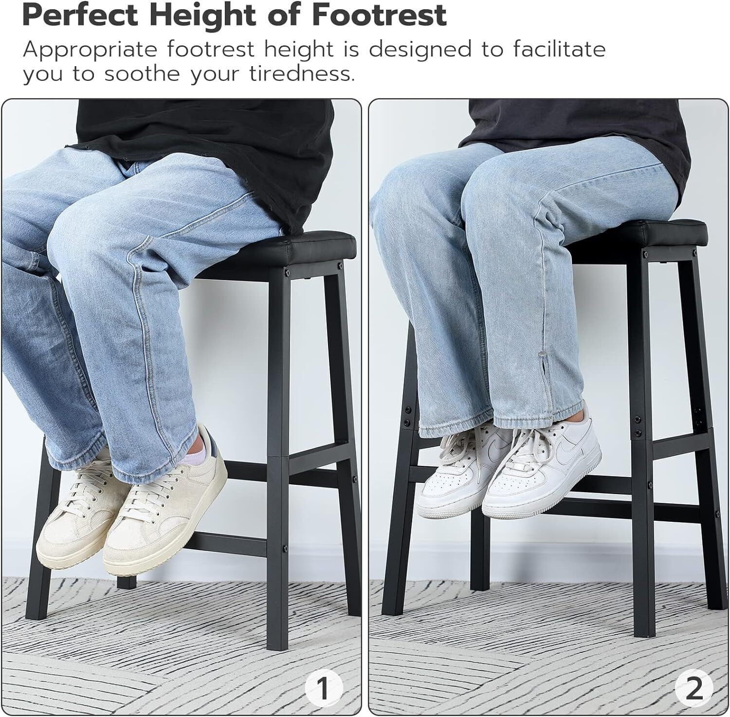 2 Pack Modern 24" Bar Stools Water Stain Resistant Kitchen Dining Room Black US