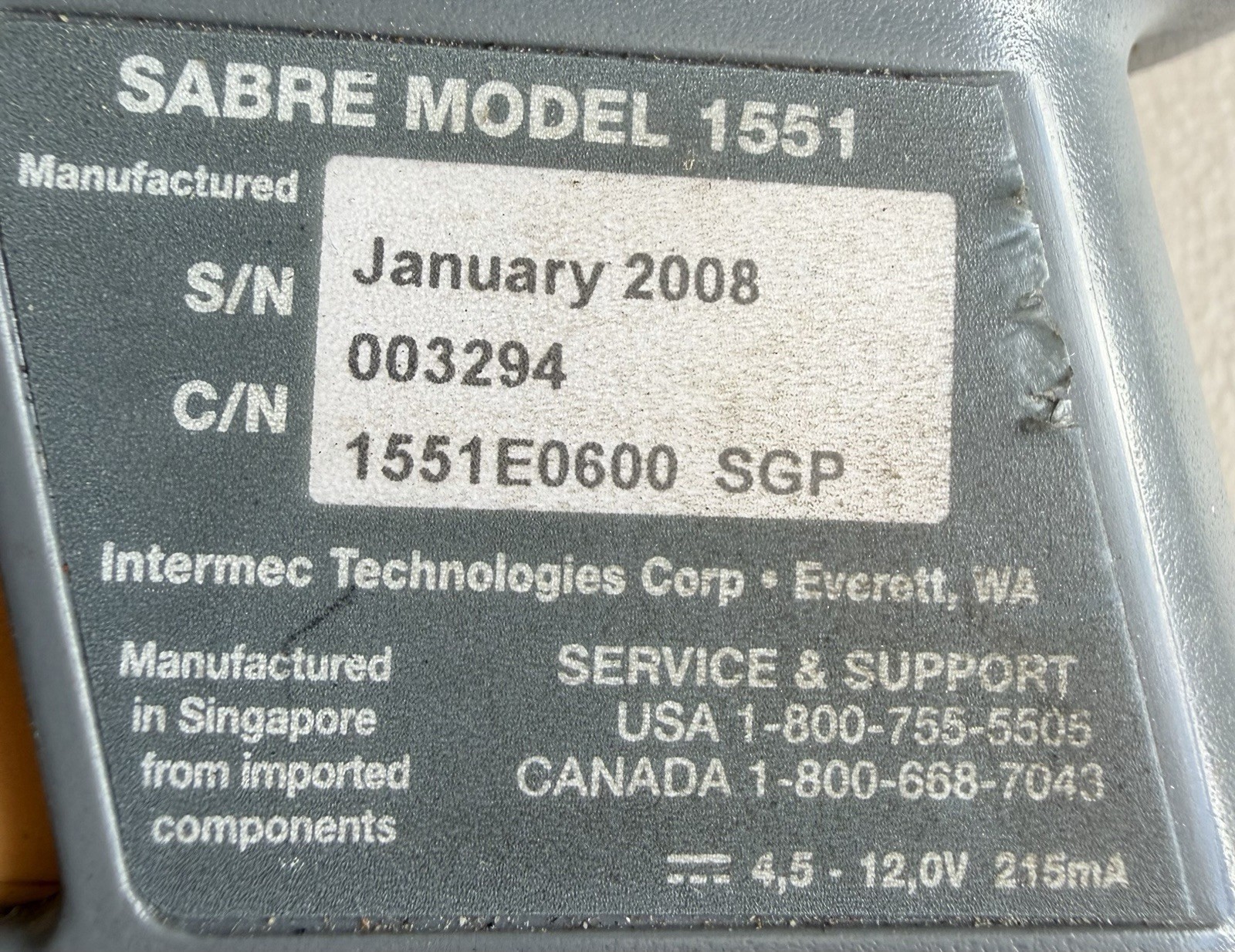 Intermec Technologies Handscanner 1551E0600 Barcode Scanner Sgp Sabre Model 1551
