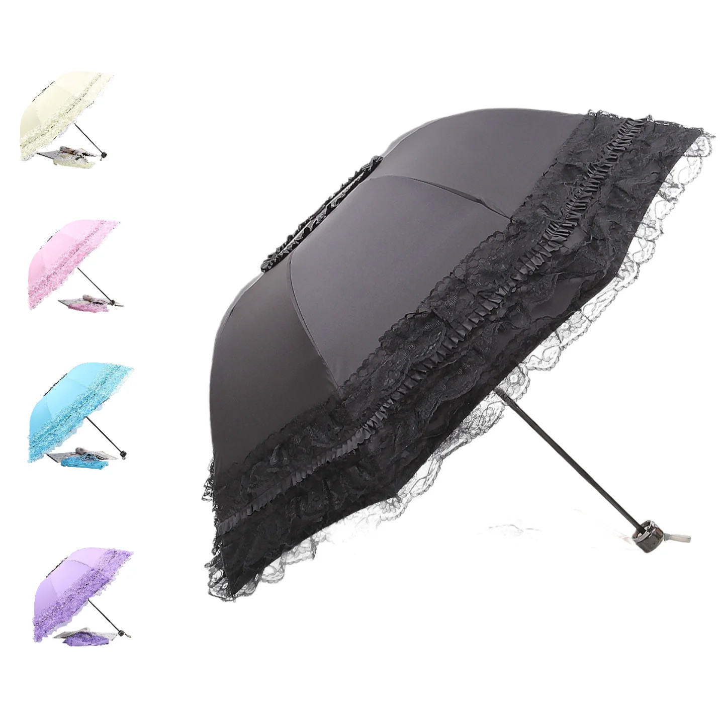 Vintage Lace Parasol Foldable Gothic Lolita Umbrella Rain Anti-uv Protection Sun