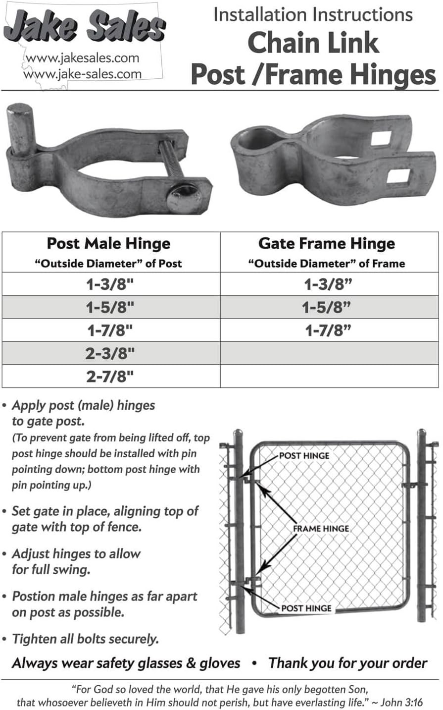 2-3/8 Inch Galvanized Chain Link Fence Gate Post Hinge Pack of 2