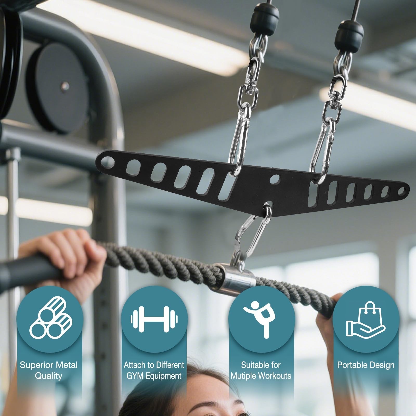 Multi-Grip LAT Pull Down Bar for Home Gym Fitness, Cable Machine Attachment, ...