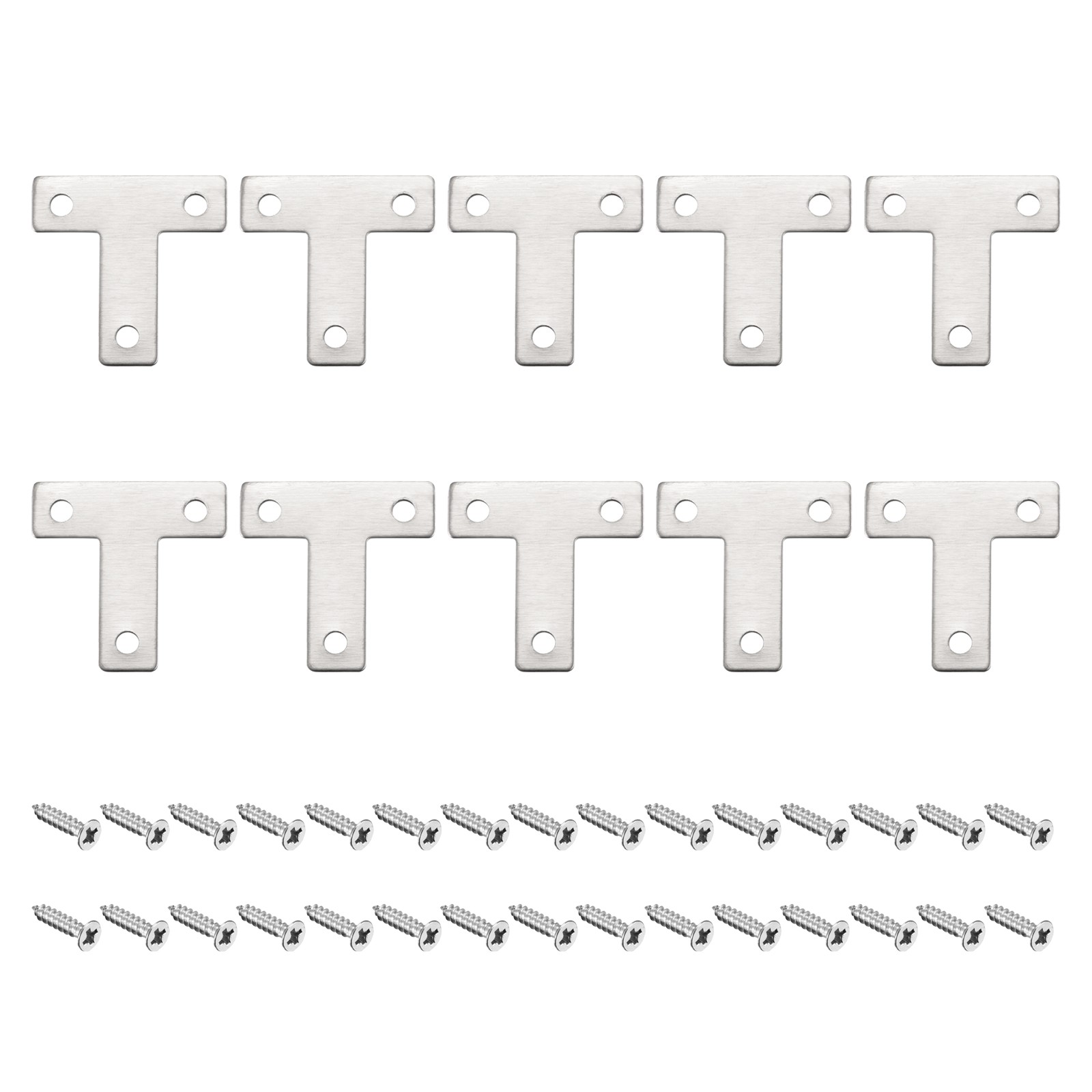 T Shape Bracket, 40x40x1mm Stainless Steel Mending Plate w Screws Silver 16Pcs