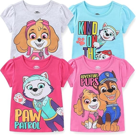 Paw Patrol Nickelodeon Skye and Everest Girls Short Sleeve Shirt 4 Pack  4T
