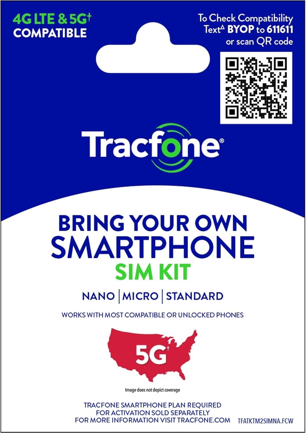 Tracfone SIM Card Kit BYOP Prepaid Universal Nano Micro Standard 4G 5G