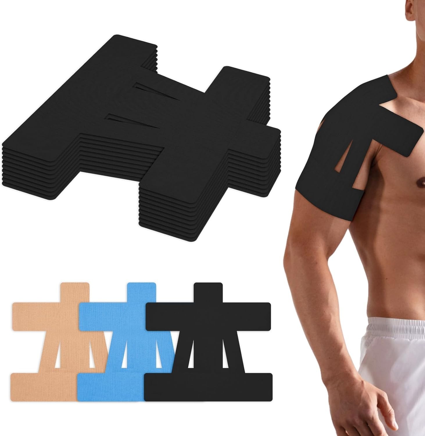 15Pcs Kinesiology Tape for Shoulder Precut,Shoulder Pain Black
