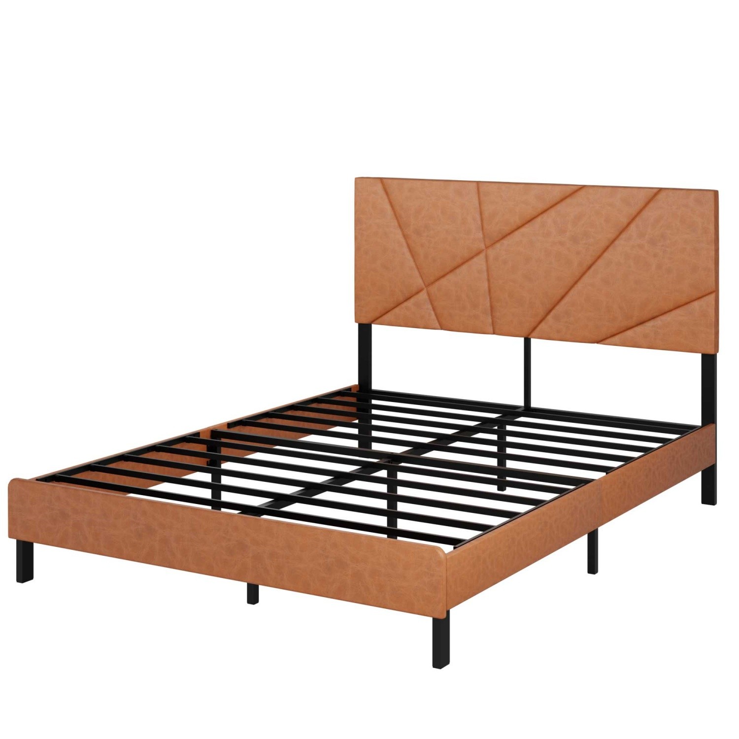 Full/Queen/King Size Platform Bed Frame with Leather Upholstered Headboard