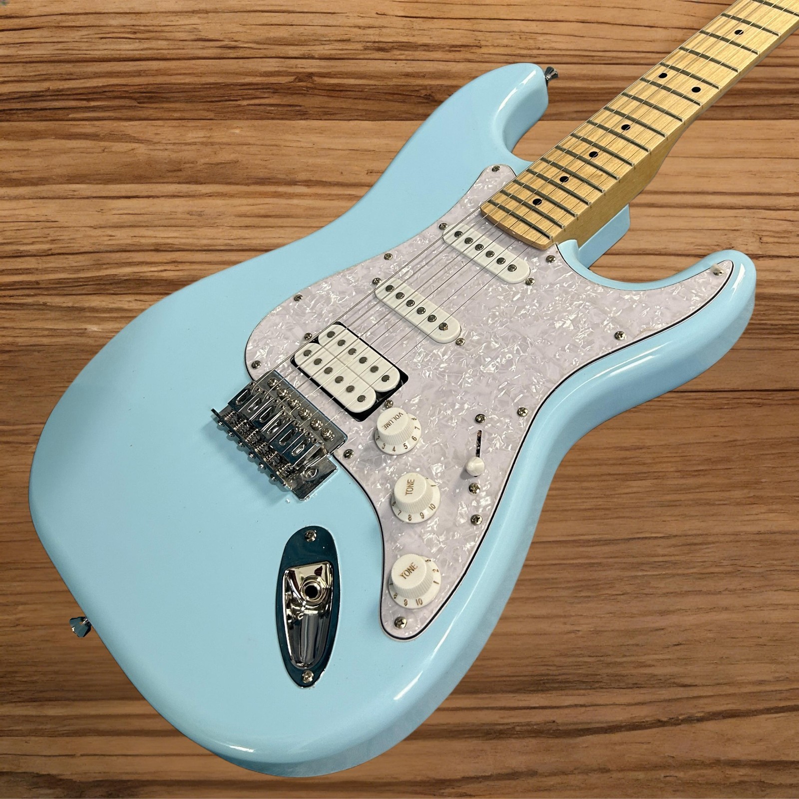 ST Electric Guitar Sky Blue Color Maple Fretboard White Pearl Pickguard