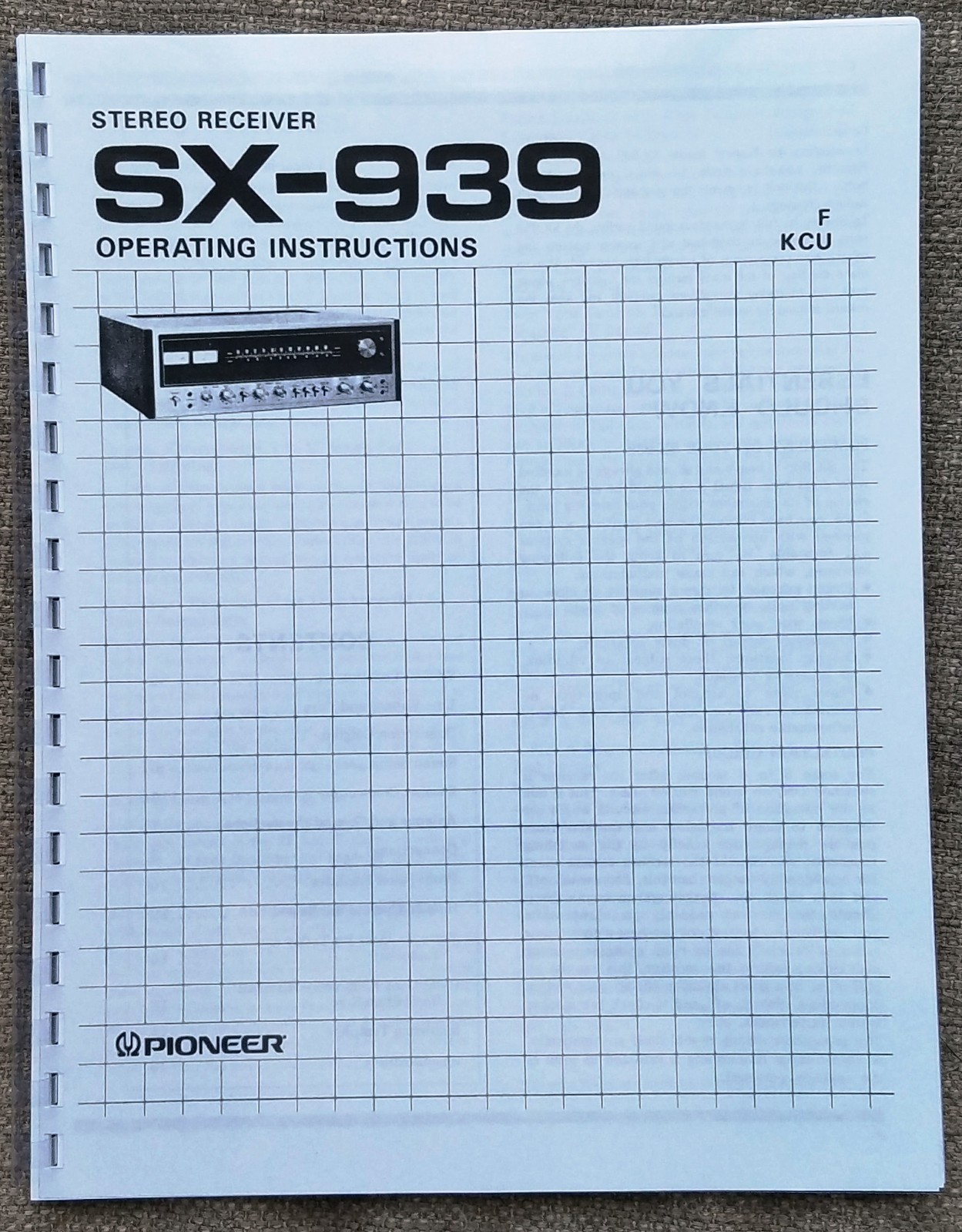 Pioneer SX-939 Stereo Receiver Owners Manual