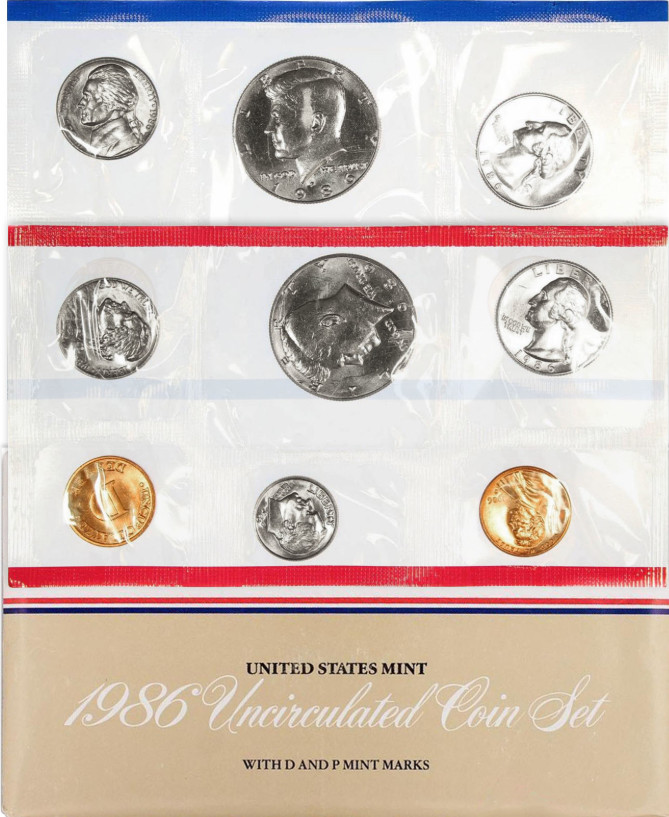 1986 US Mint P&D Uncirculated Coin Set with OGP & COA Box 180