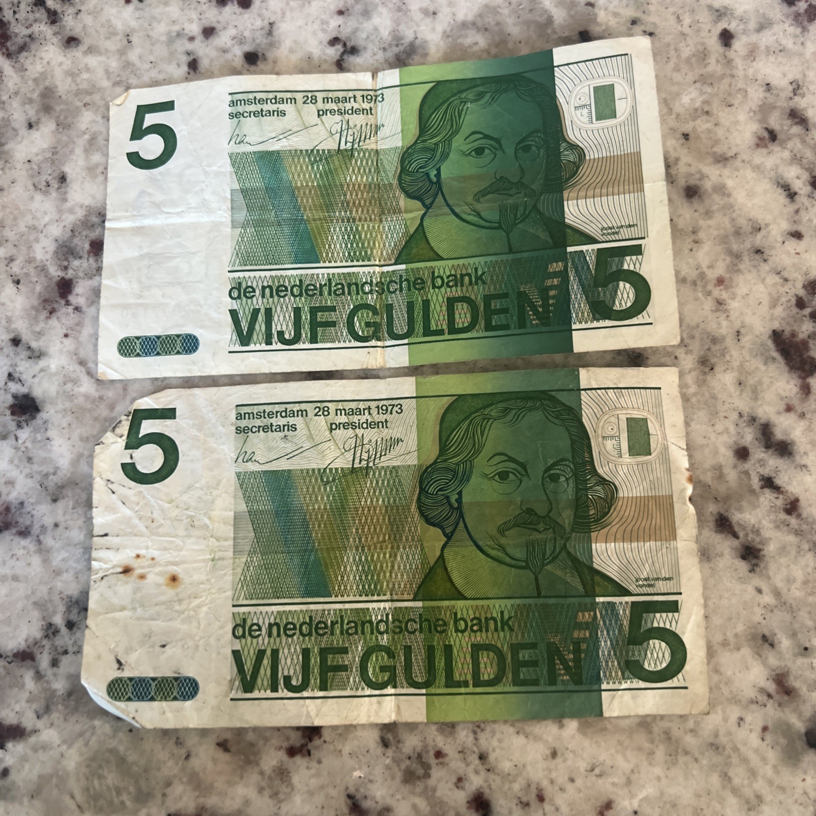 1973 NETHERLANDS 5 GULDEN DUTCH EUROPE MONEY BILL BANK NOTE