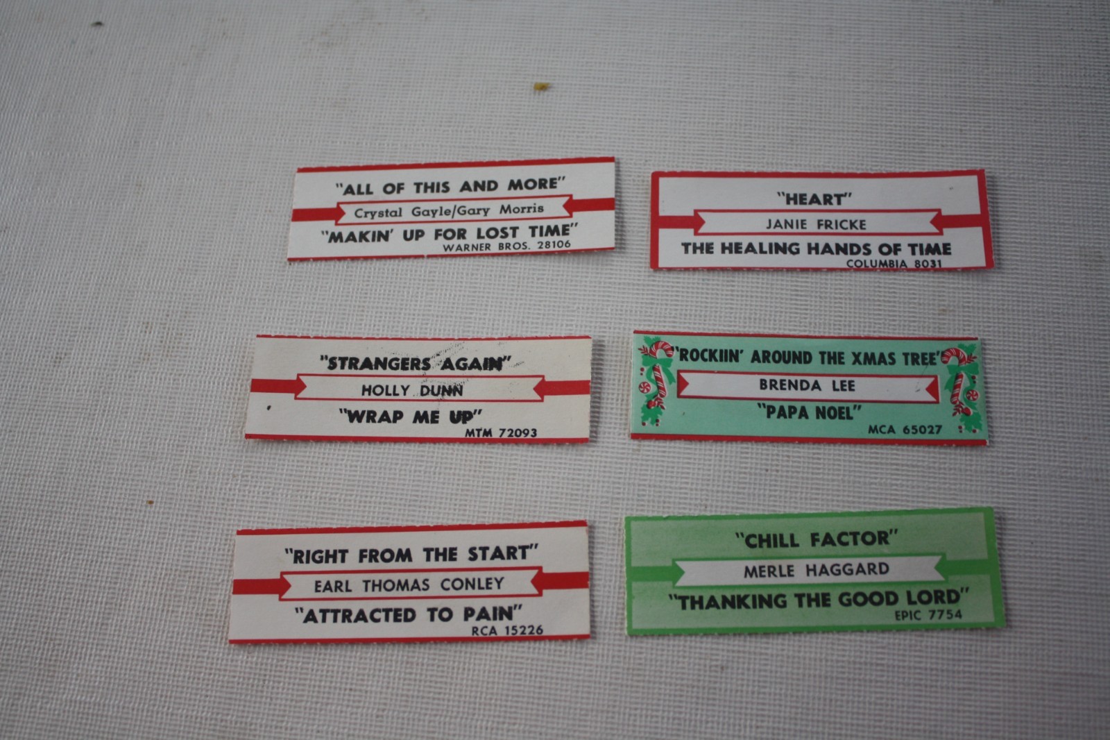 Juke Box Title Strips Used Lot of 6 Strips Various Titles and Artists