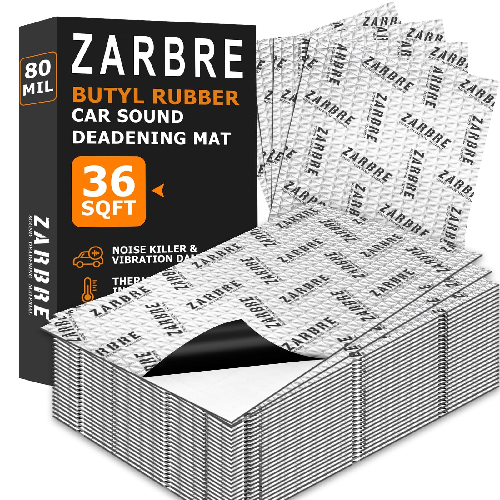 ZARBRE 80 mil Sound Deading Material for Cars, 36 sqft Car silver and black