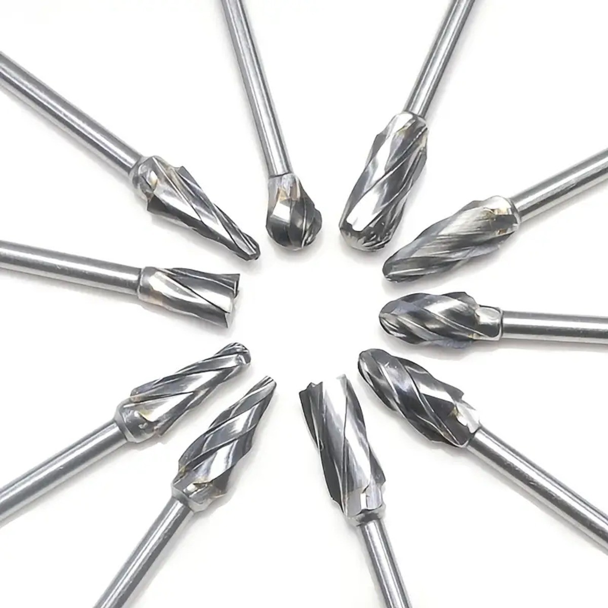 10Pcs Double Cut Carbide Rotary Burr Set, Stainless Steel Aluminum for (Silver)
