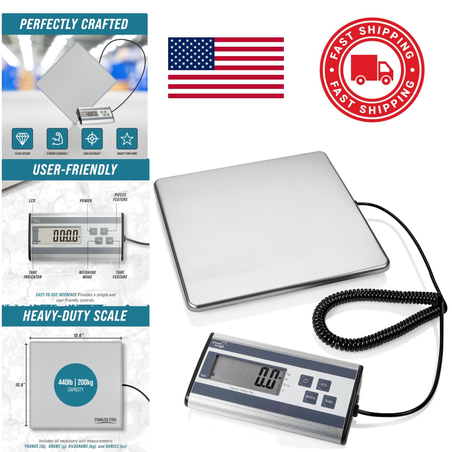 Heavy Duty Shipping Scale with 440 lb Capacity LCD Display Auto Shut Off Feature