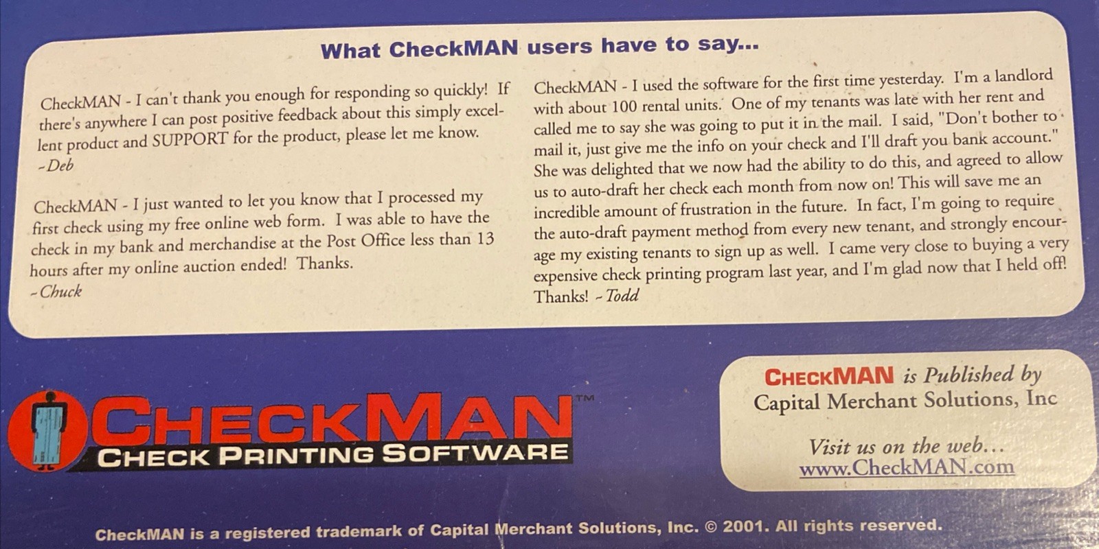 CHECKMAN CHECK PRINTING SOFTWARE/ROM