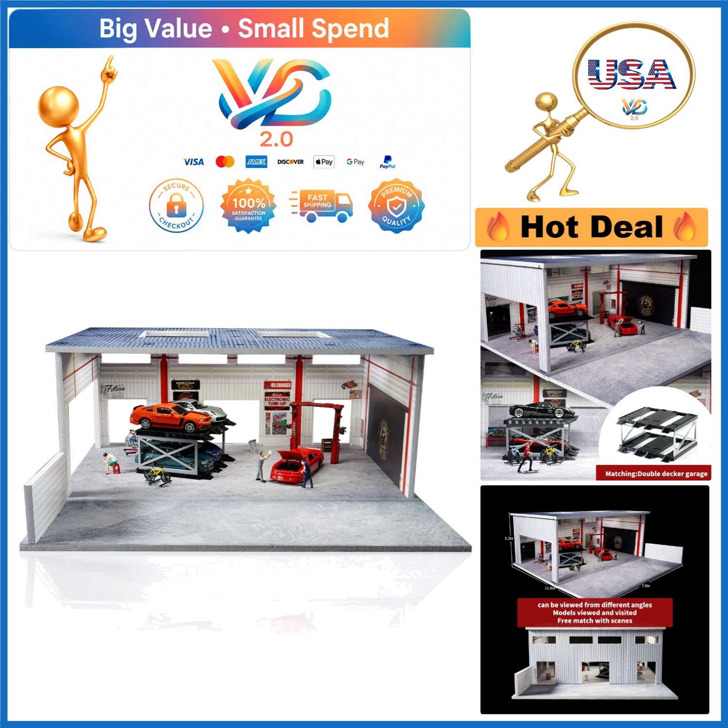 1:64 Scale Model Car Display Case with LED Lights Garage for Hot Wheels