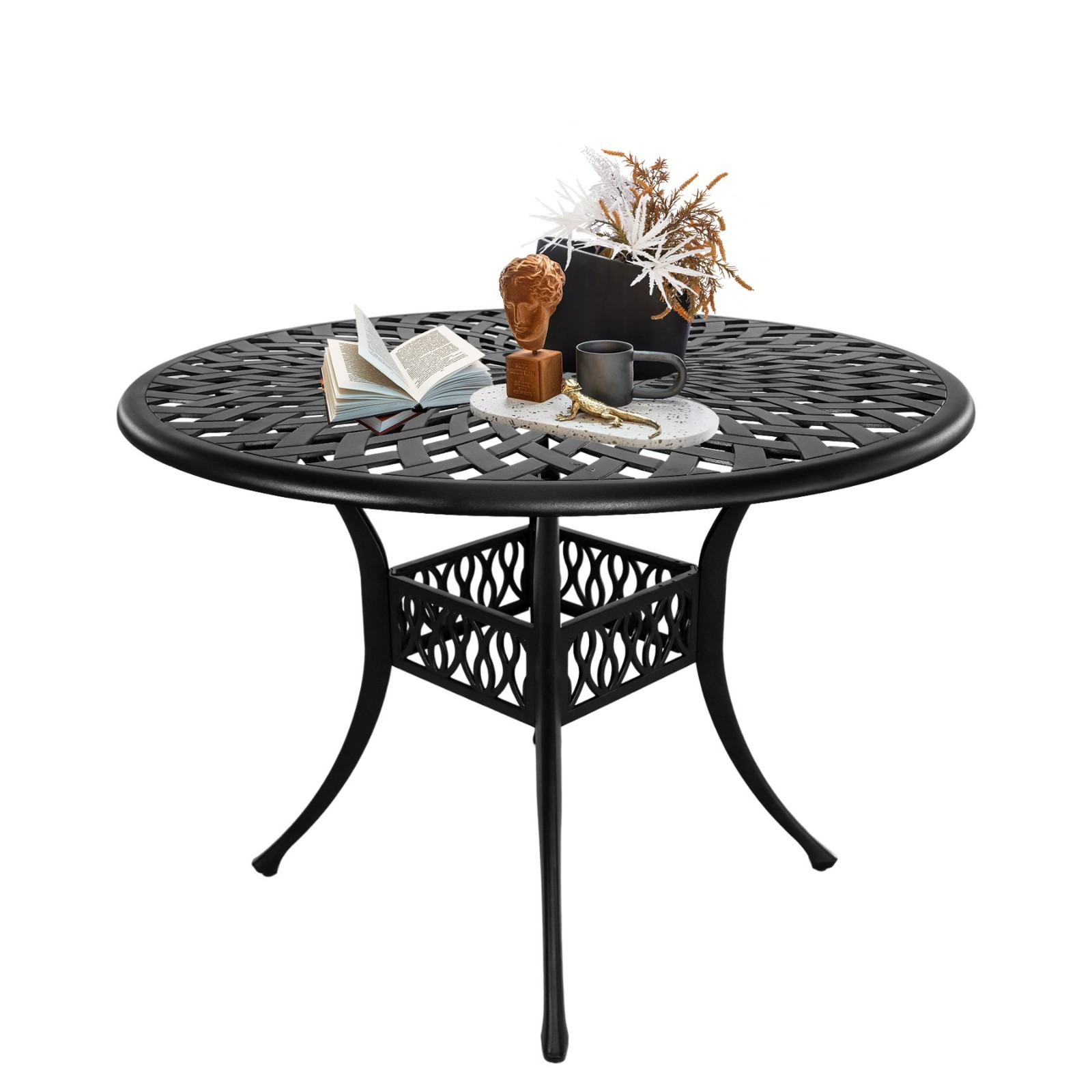 42 in Patio Table with Umbrella Hole Round Outdoor Table Black Bistro Table New
