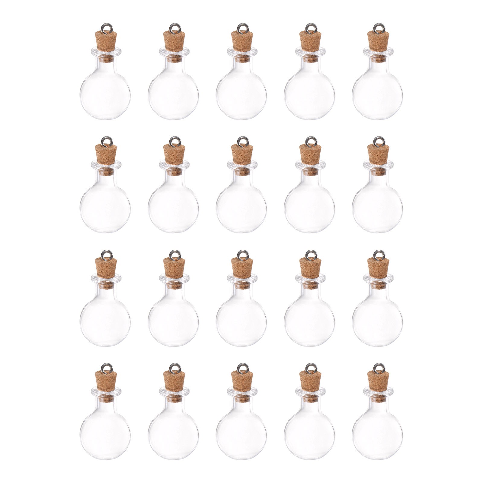 20pcs Mini Glass Bottles with Cork Oblate Round Shape with Ring